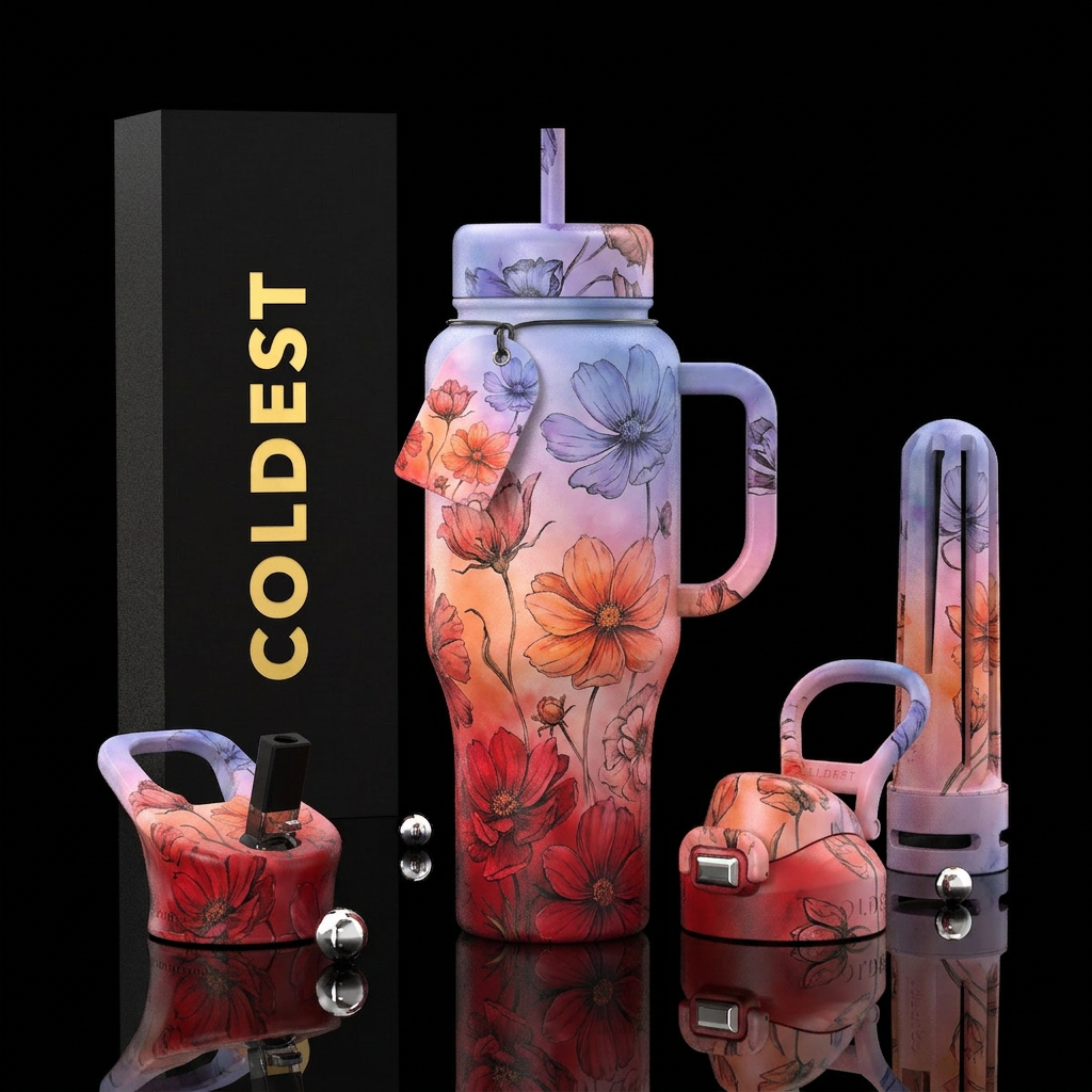 Preserved floral water bottle design