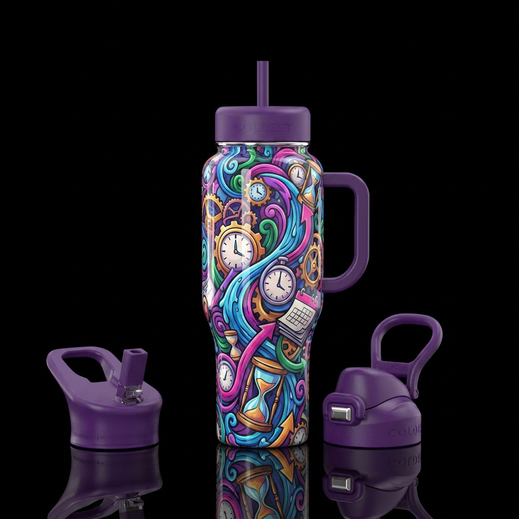 Never enough time water bottle design