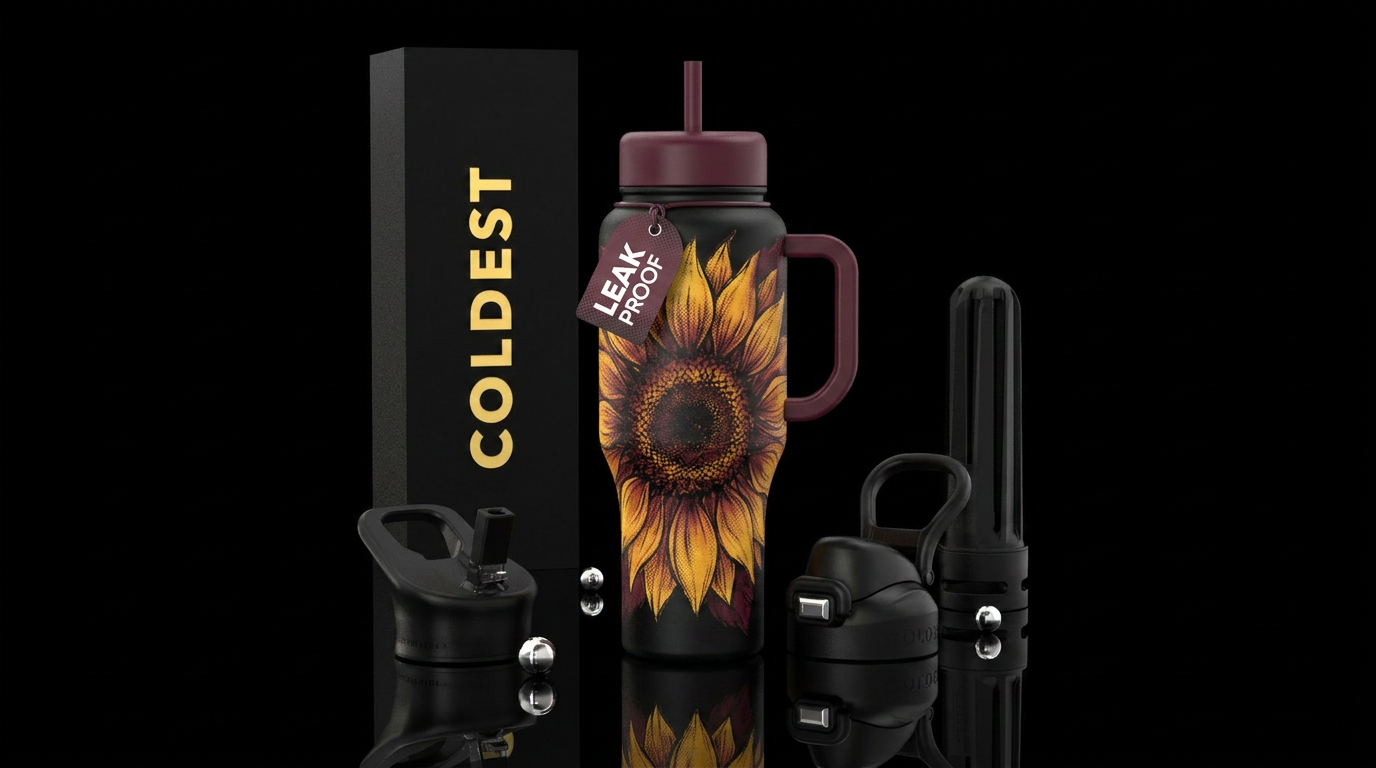 Giant hand painted detailed sunflower, gritty, han... water bottle design