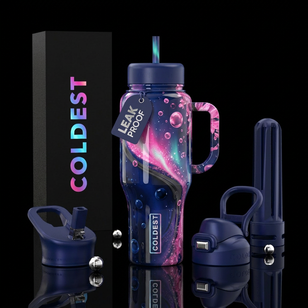 Pink and Blue Northern Lights water bottle design