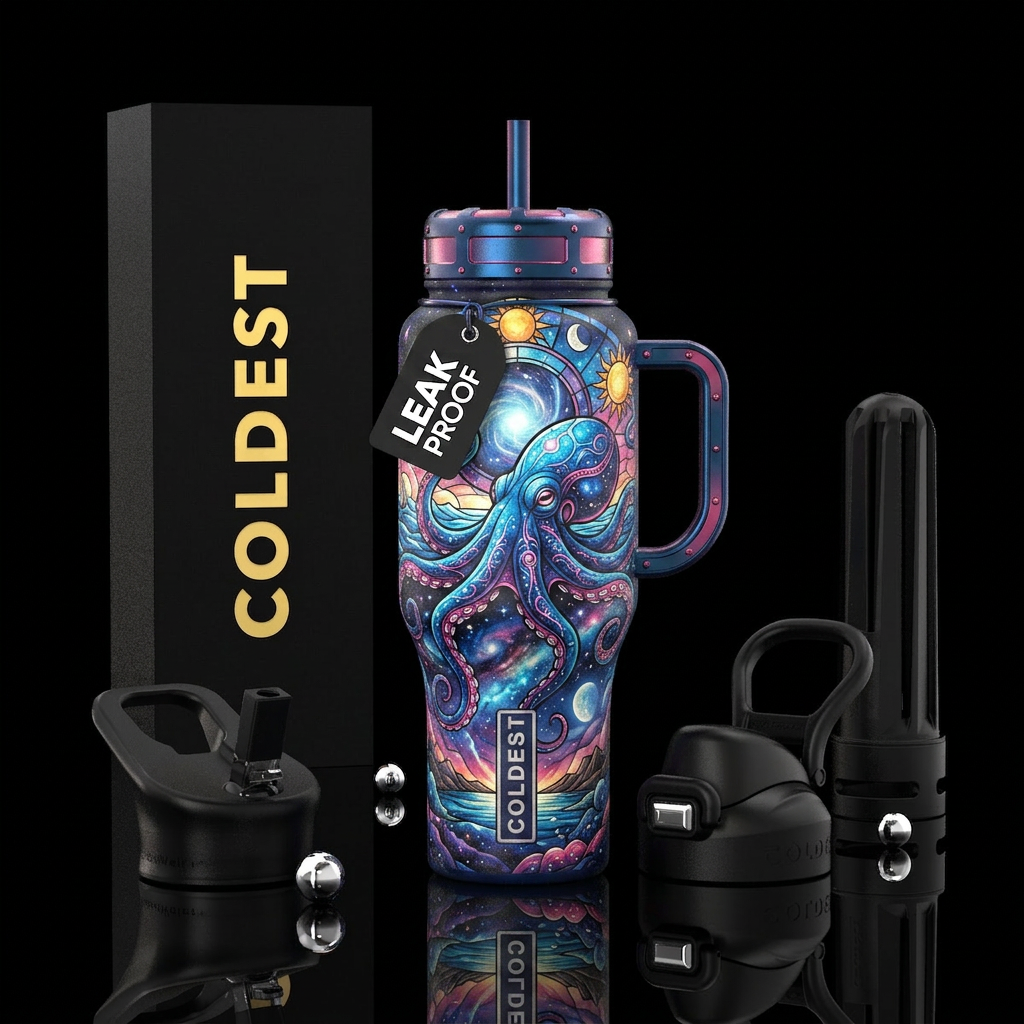 Cosmic Octopus water bottle design