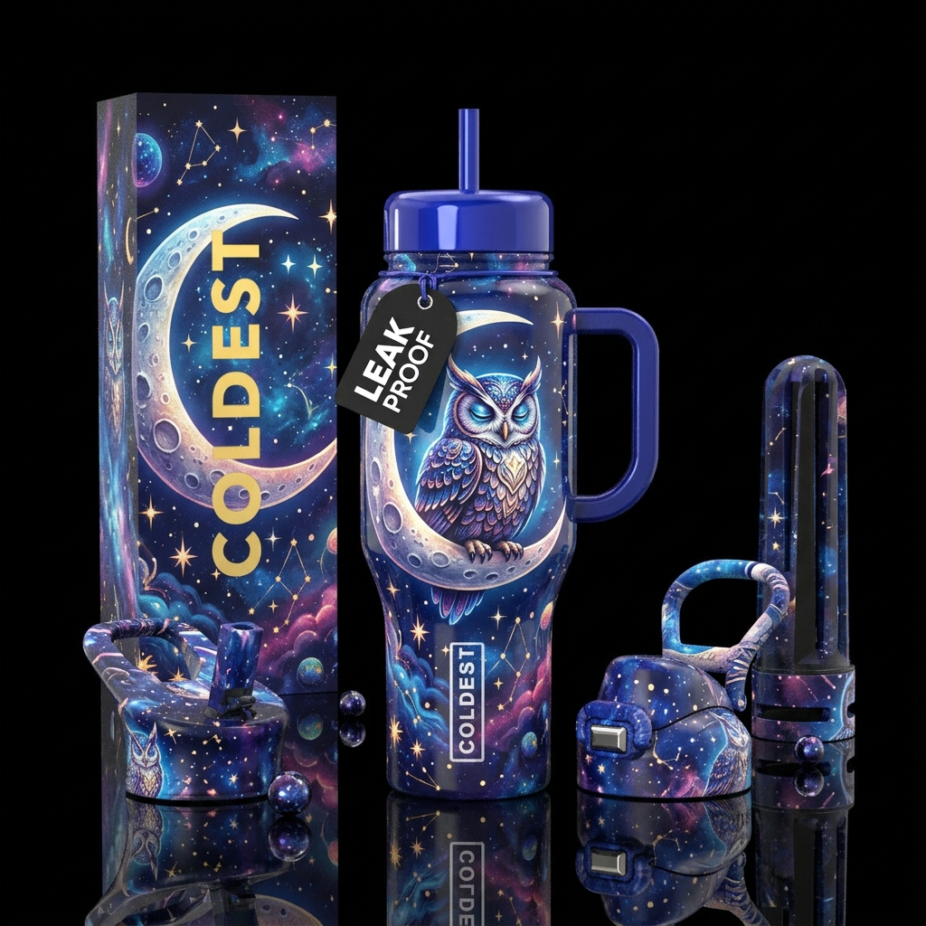 Restful Owl water bottle design