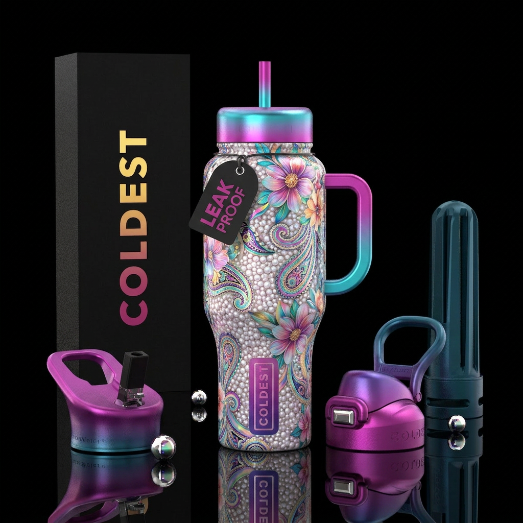 chromatic, spring bloom, sparkly, vibrant, iridesc... water bottle design