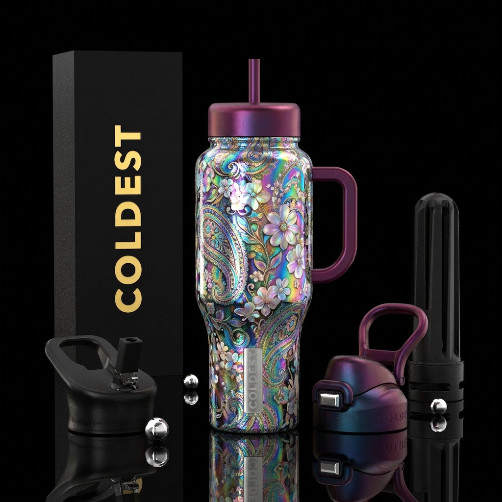 chromatic, spring bloom, sparkly, vibrant, iridesc... water bottle design