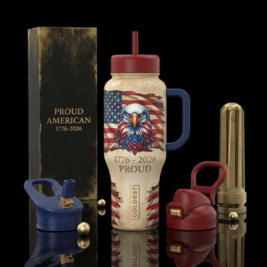 Red lid and blue handle, Beige worn color in bottl... water bottle design