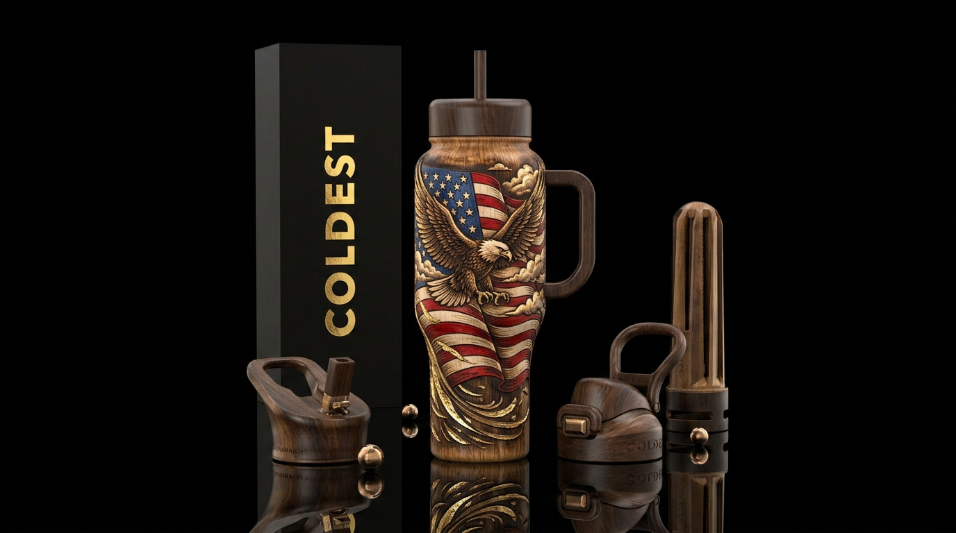 Realistic art, detailed, bold, High grained wood, ... water bottle design