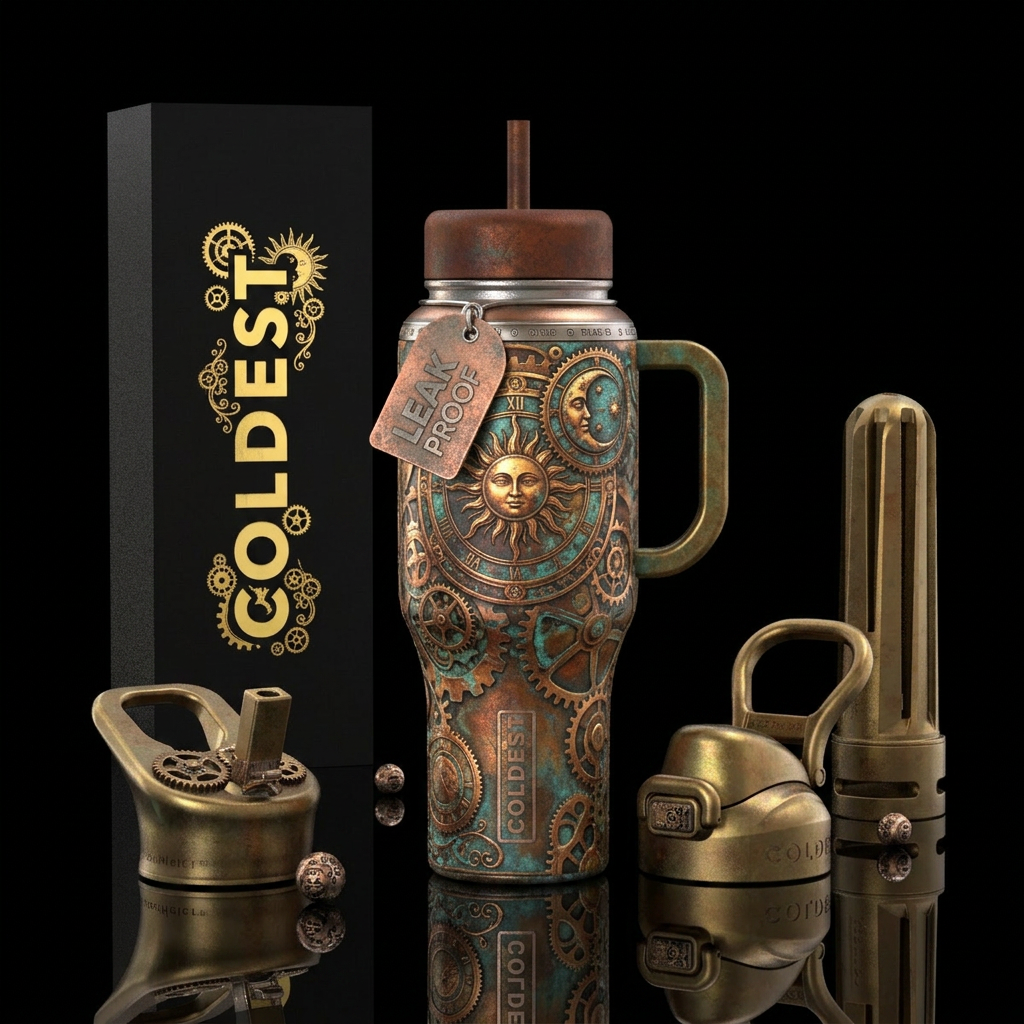 Steampunk solstice water bottle design
