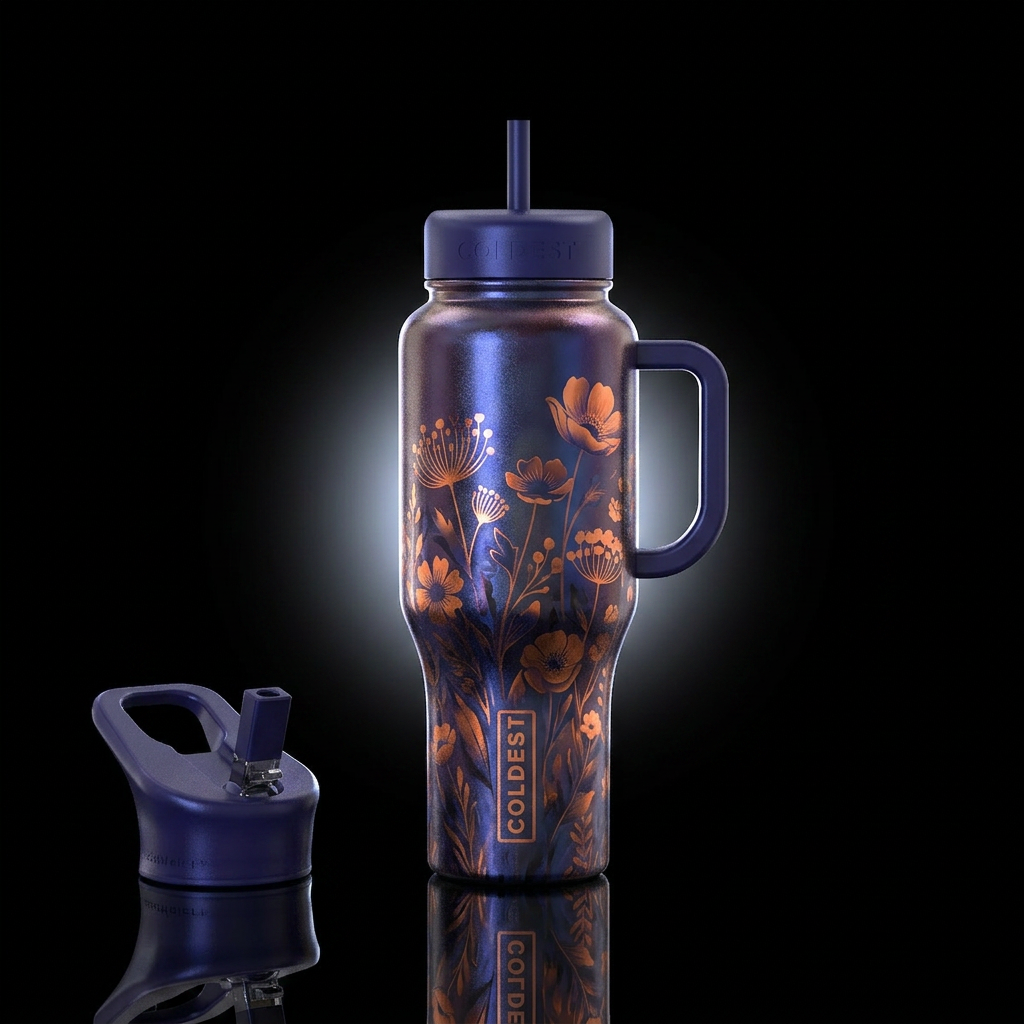 Rustic floral water bottle design