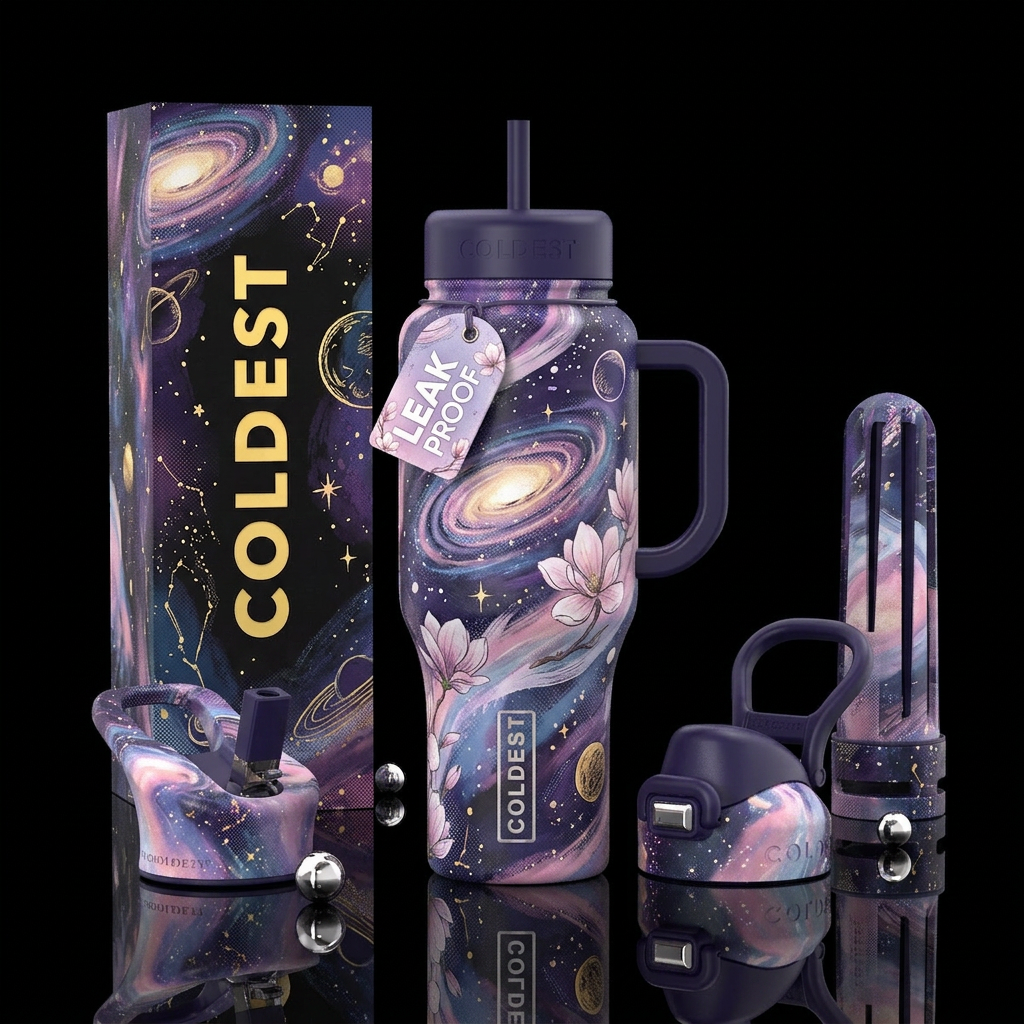 Cotton candy nebula water bottle design