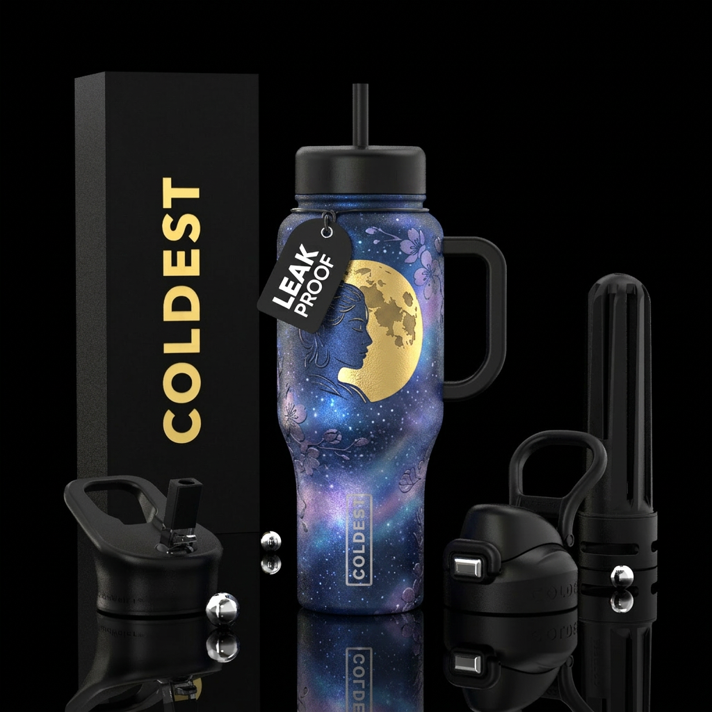 Meditation by moonlight water bottle design