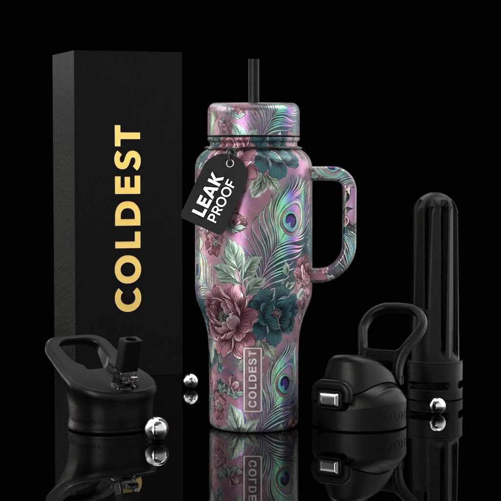 Petals and Peacock water bottle design