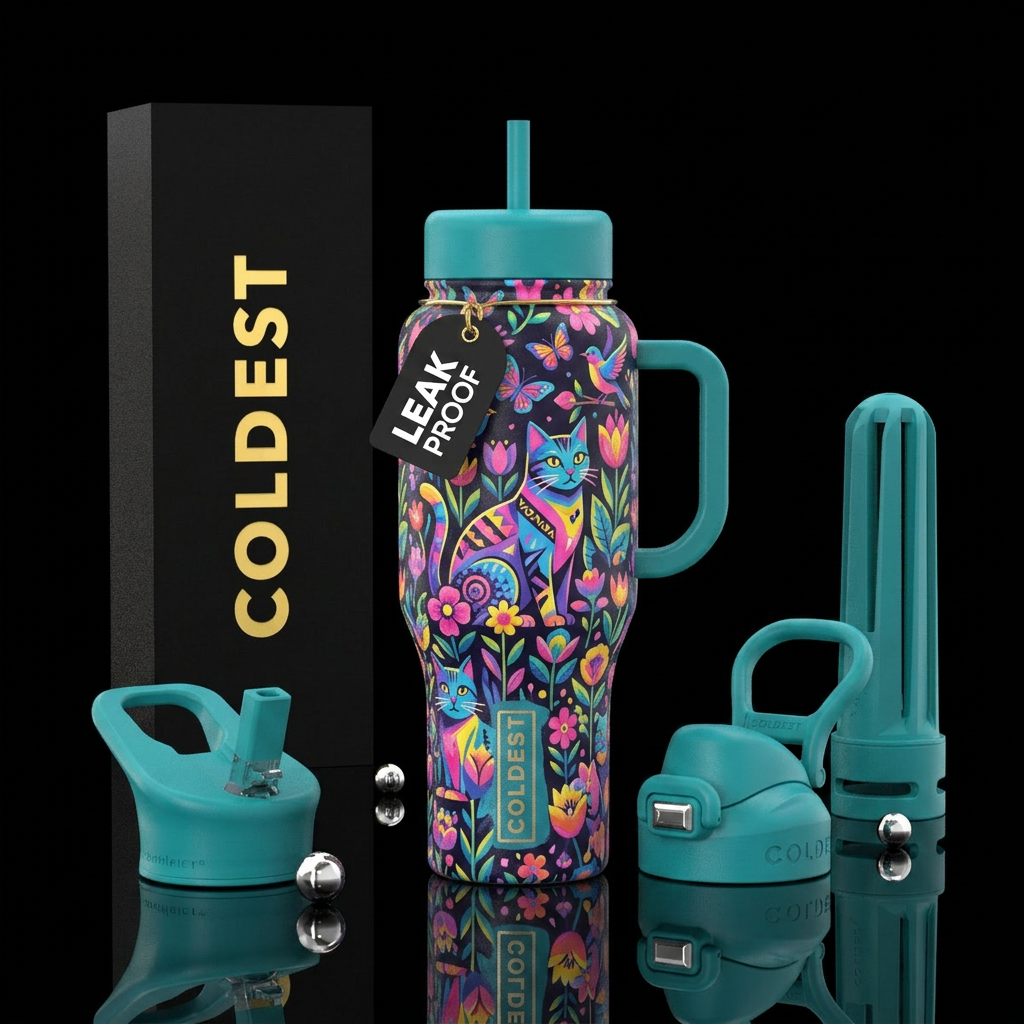 Cats in the garden water bottle design