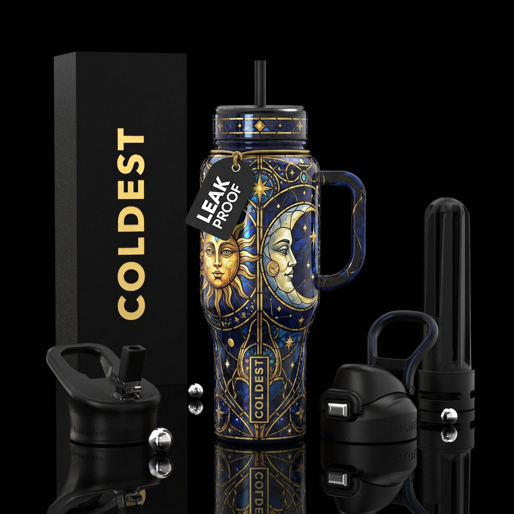 Sun moon Stained Glass water bottle design