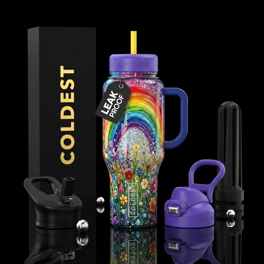 Rainbow meadow water bottle design
