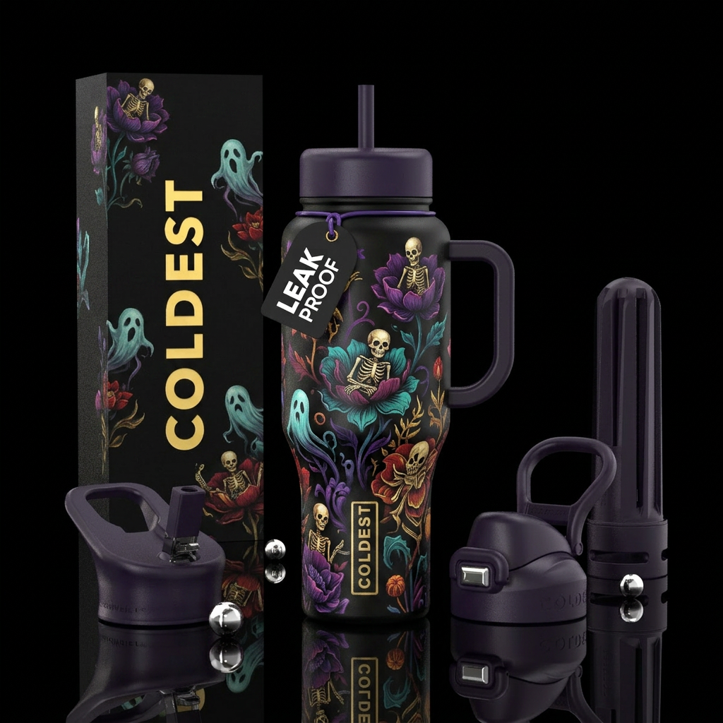 Haunted blossoms water bottle design