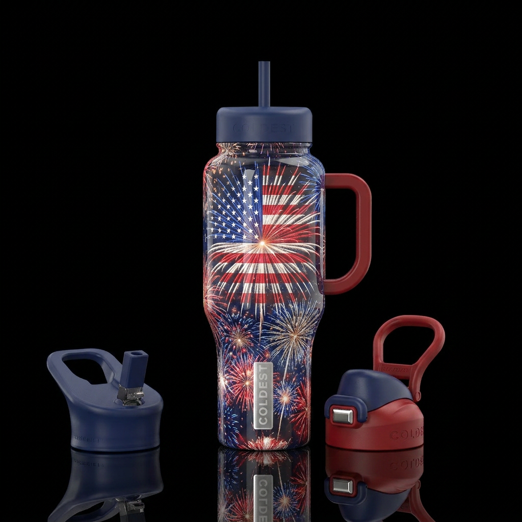 USA fireworks bursting in air water bottle design