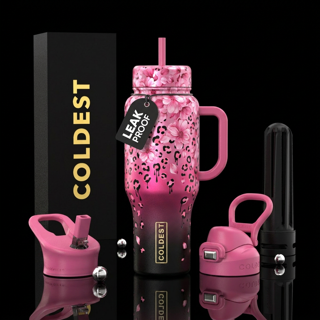 Flower fetti leopard water bottle design