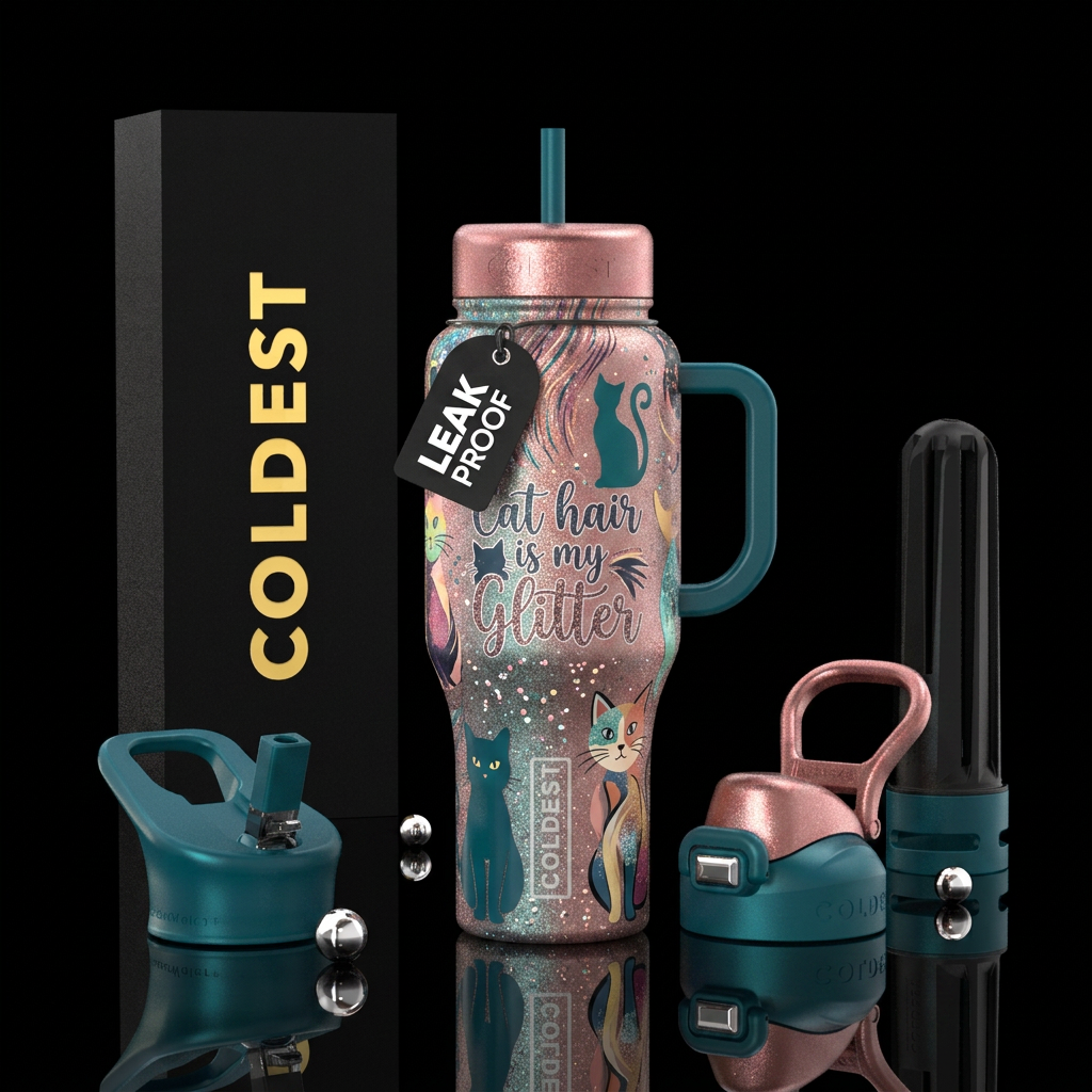 “Cat hair is my Glitter” water bottle design