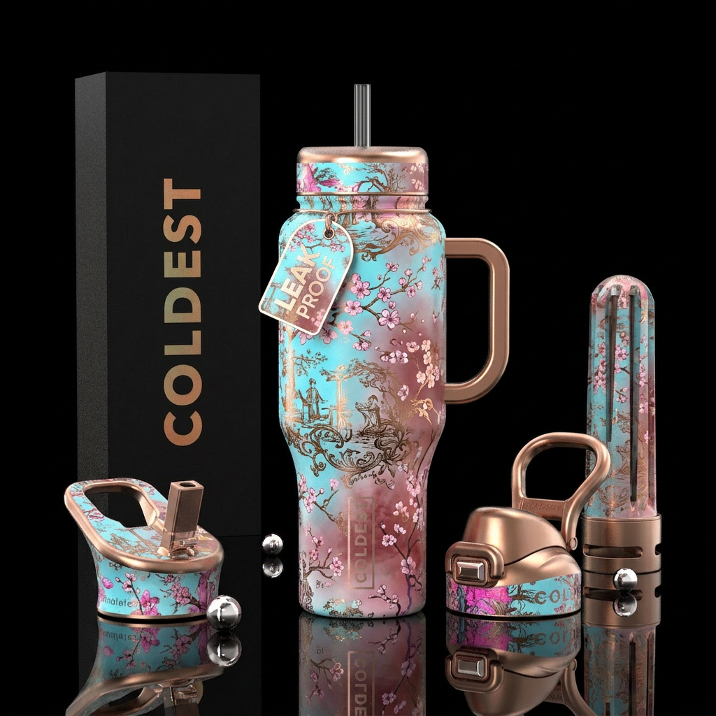 Whimsical Sakura water bottle design