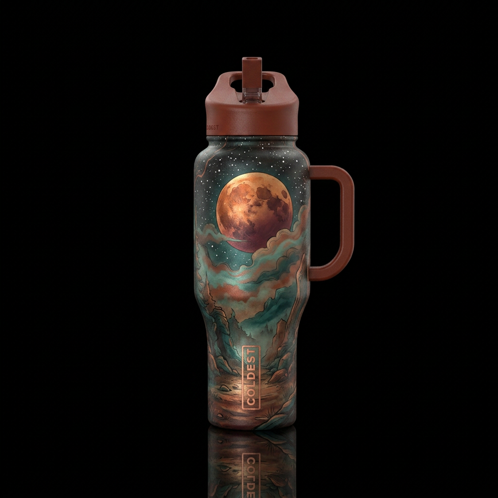 Rusty Moonscape water bottle design