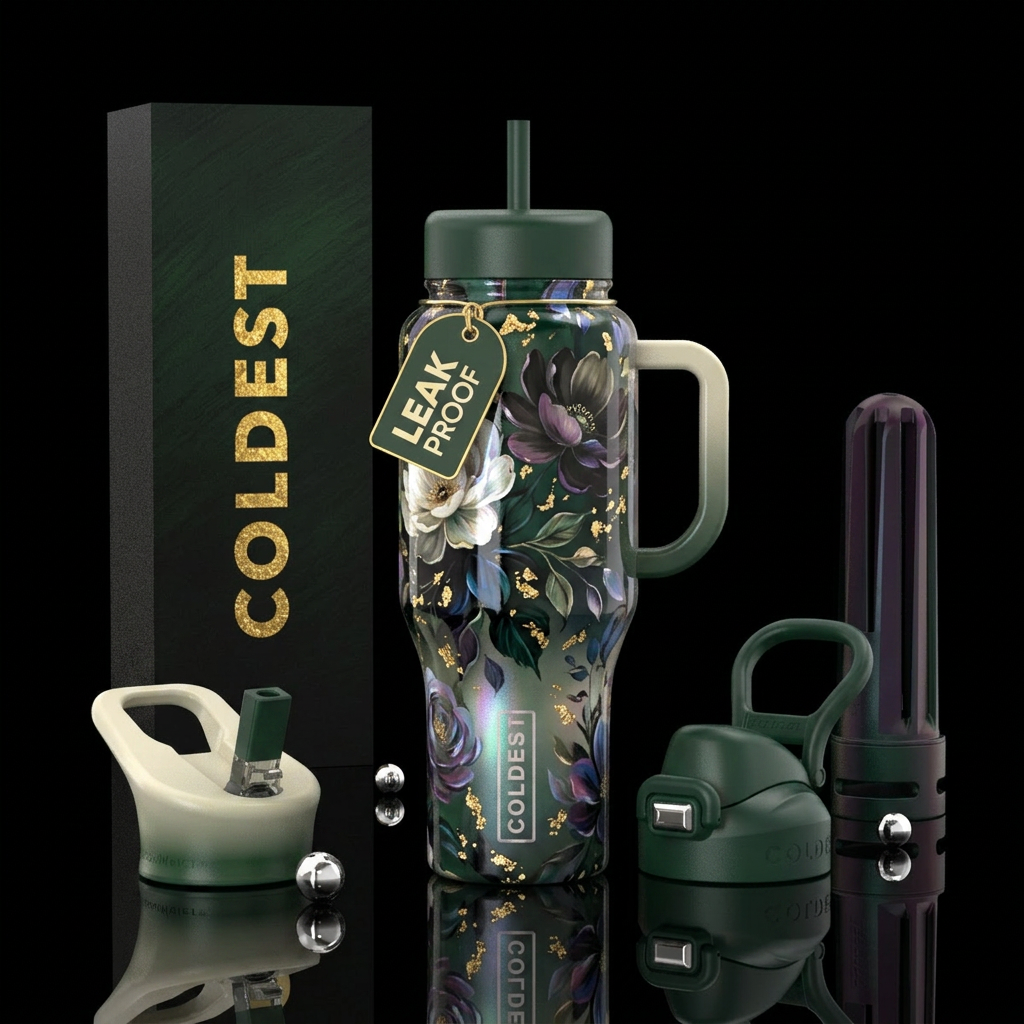 Bits of gold flecks. Nightbloom Gold Chrim Floral,... water bottle design