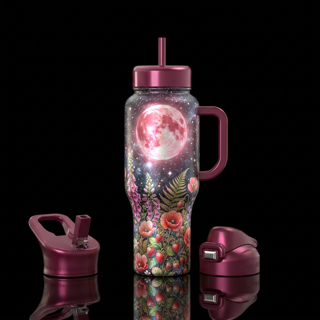 Strawberry Moon water bottle design