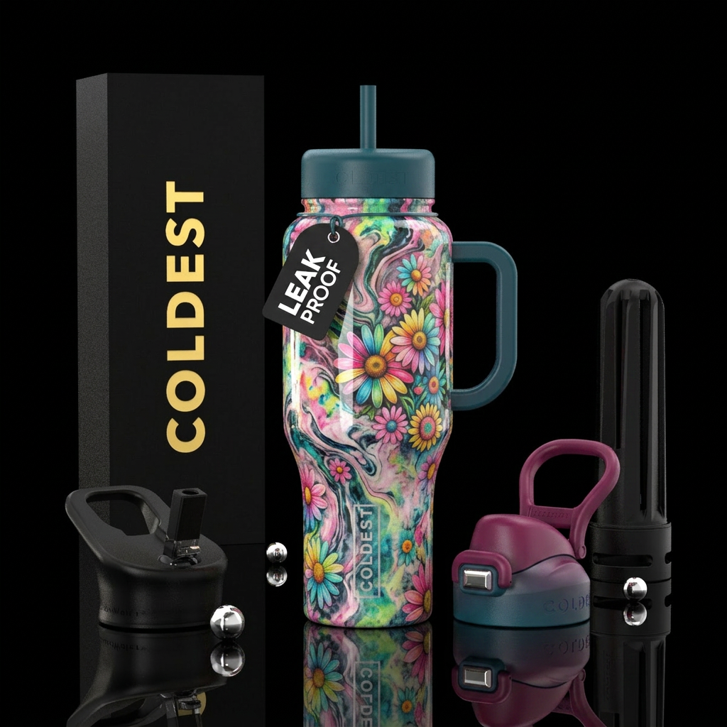 Colorful Daises water bottle design