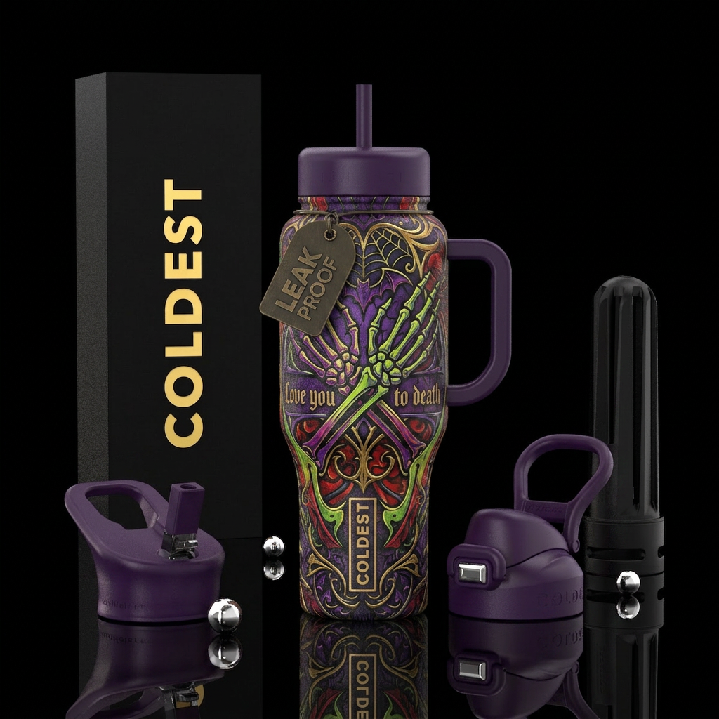 Love you to death water bottle design