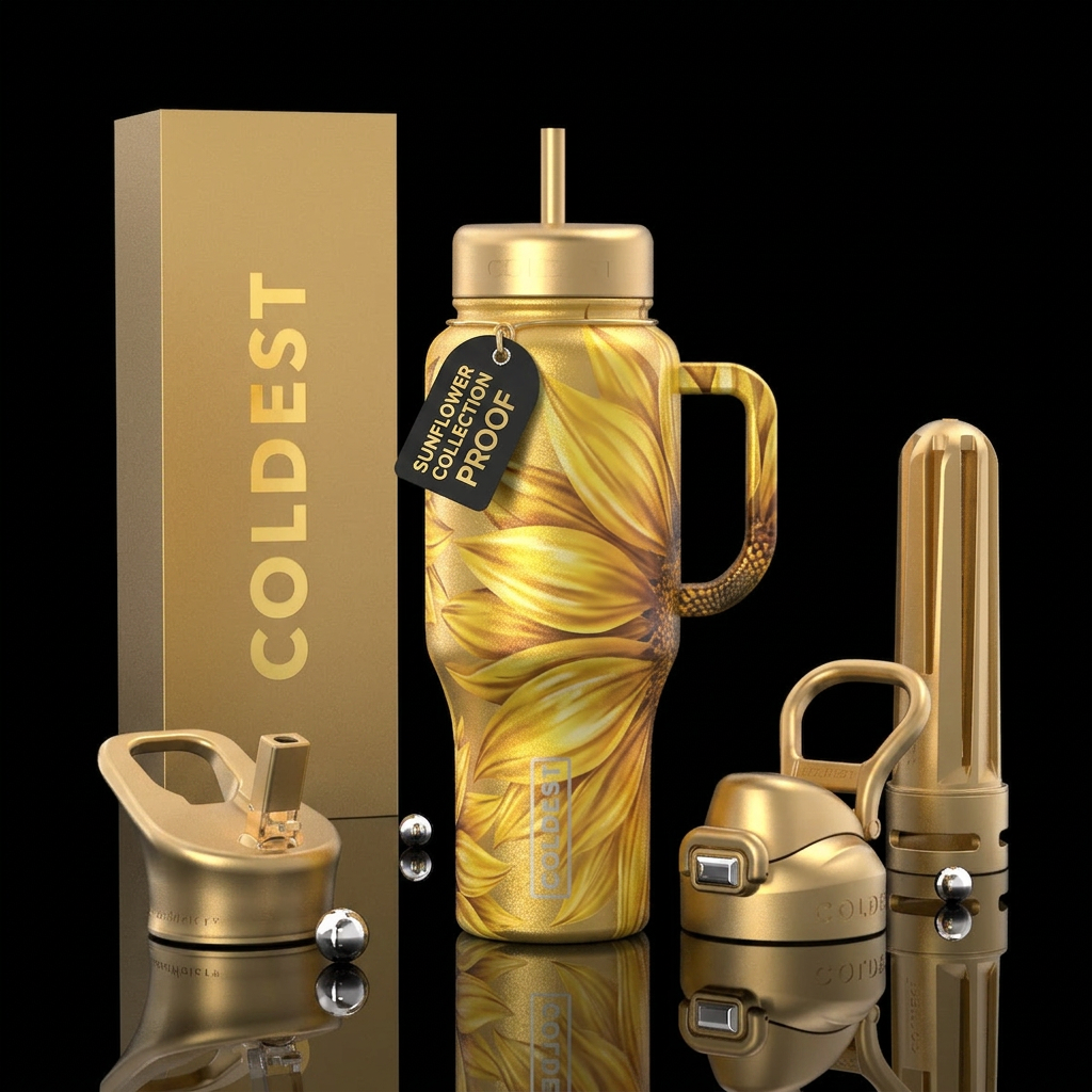 Golden sunflower water bottle design