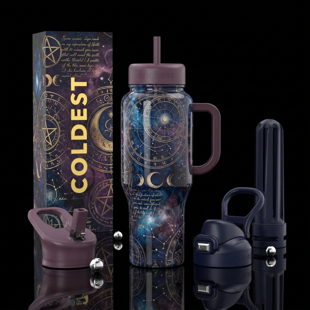 Glossy, Dark Academia Stars, Misty plum, Witchy Ae... water bottle design