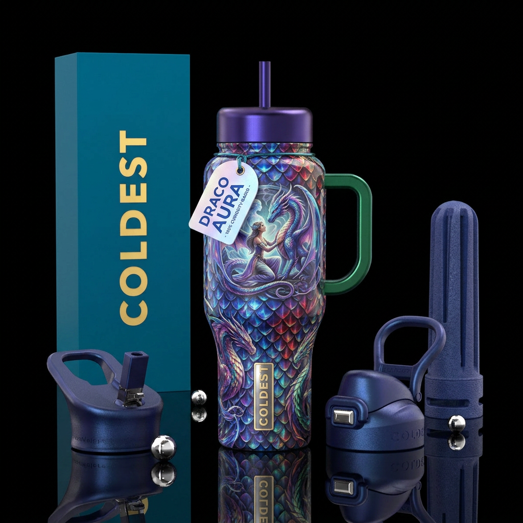 A girl and her dragon aura water bottle design