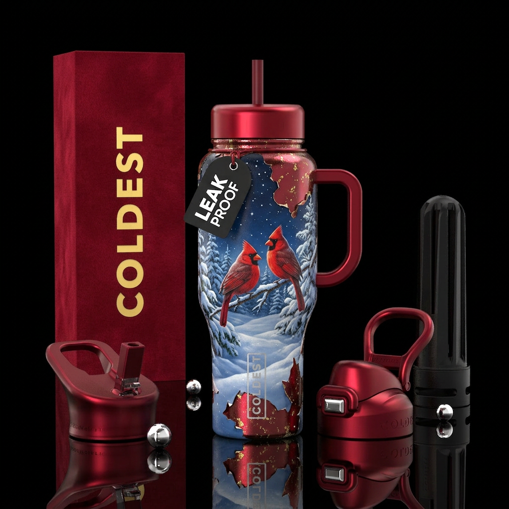 Christmas, deep snow, white trees, beautiful pair ... water bottle design