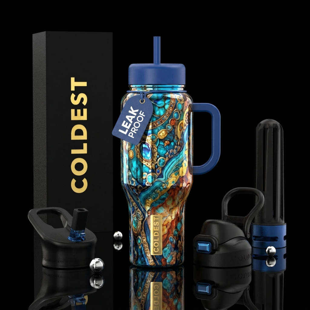 Tapestry blue water bottle design