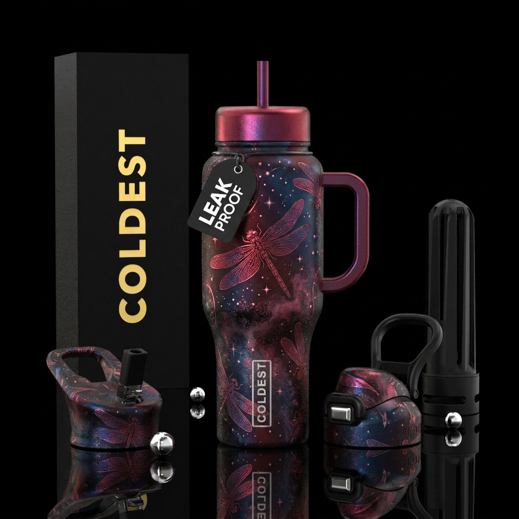 Misty dragonfly water bottle design