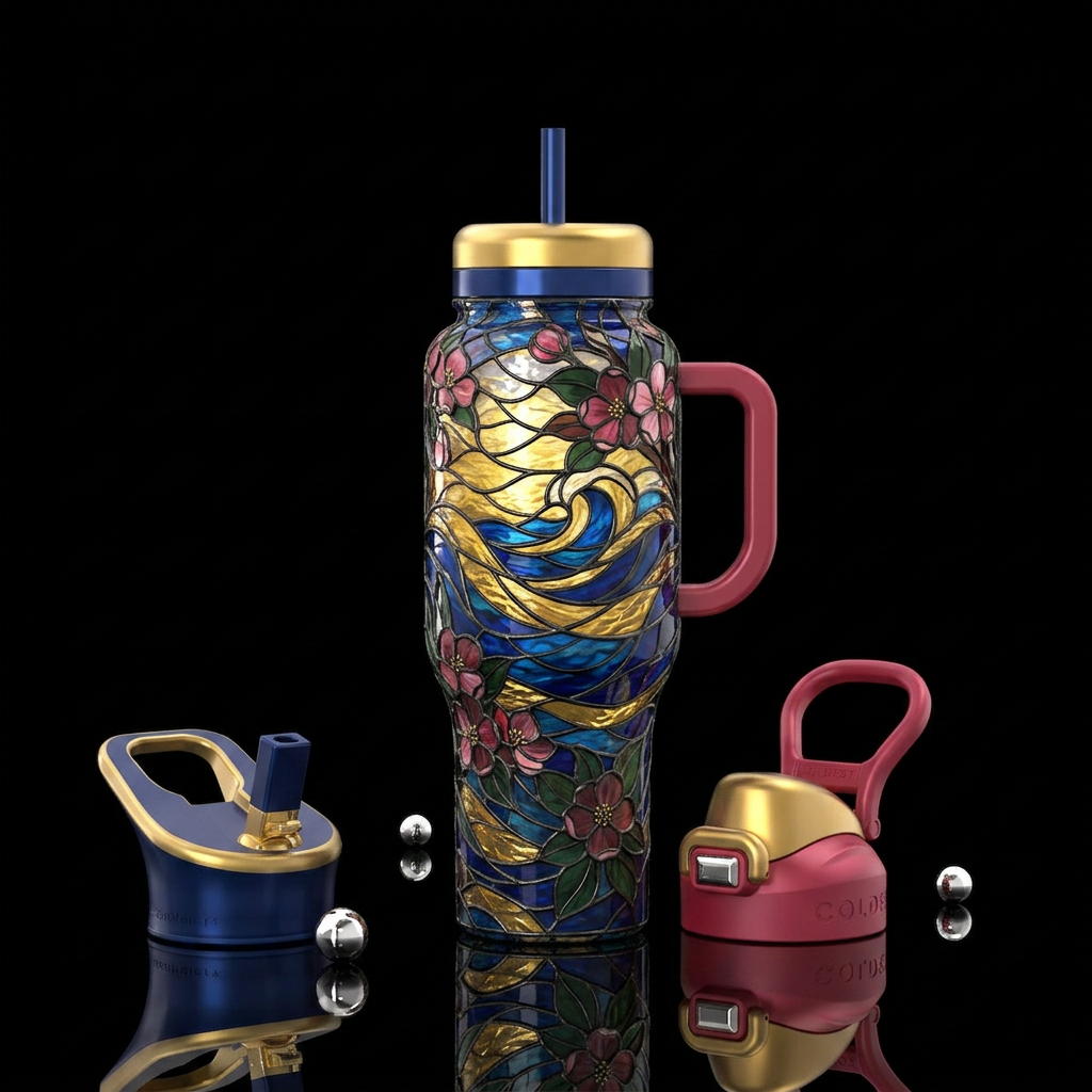 Dark Crabapple blossom sea water bottle design