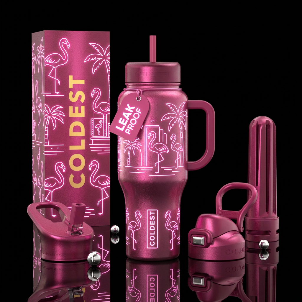 Pink Flamingo water bottle design