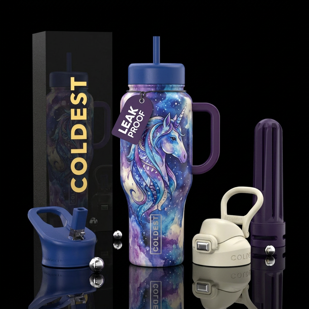 Blue Unicorn water bottle design