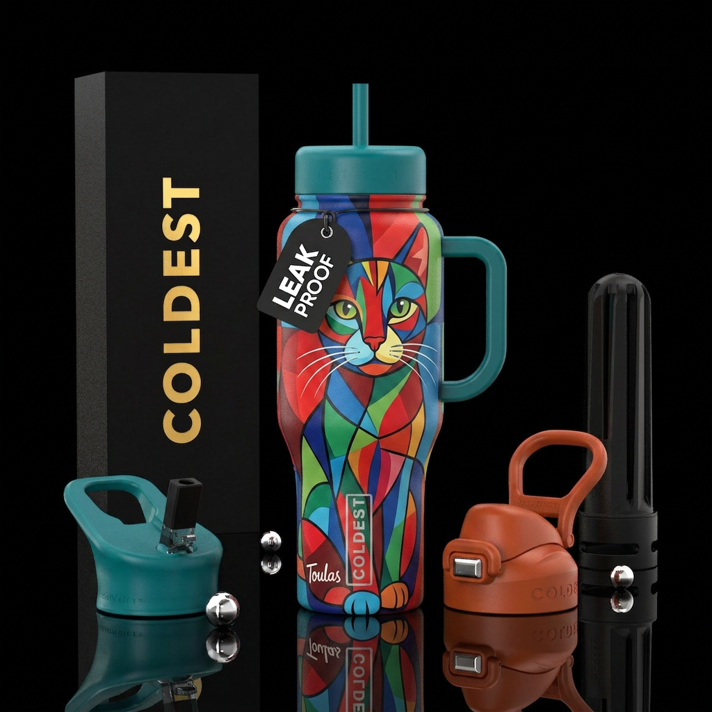 Toulas the Cat water bottle design