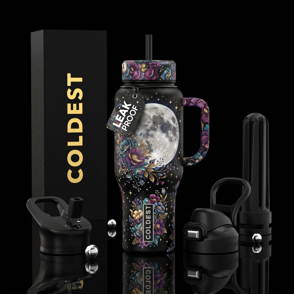 Full Moon Floral water bottle design