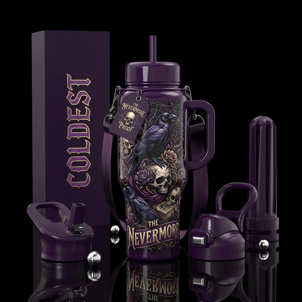 Nevermore water bottle design
