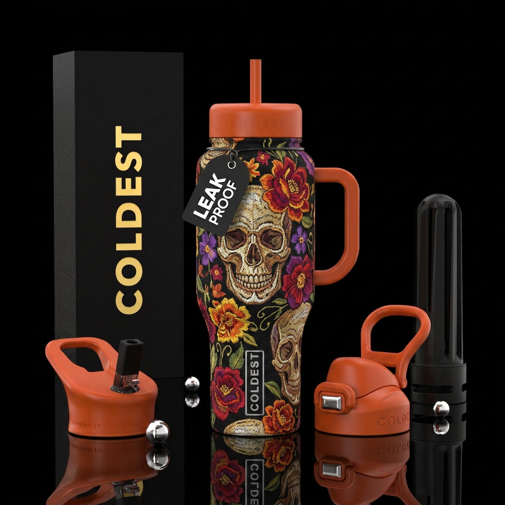 Oh my Stitched Skull water bottle design