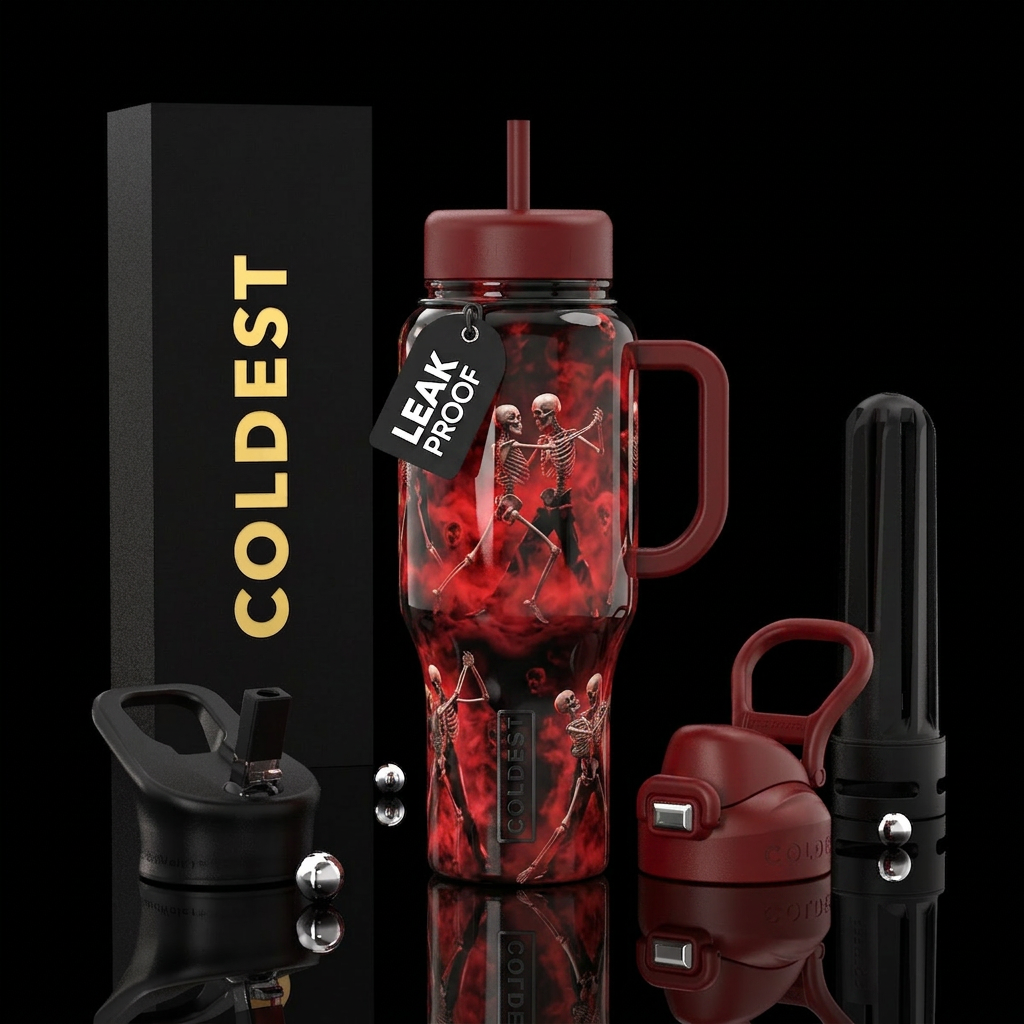 Skull tango, Halloween, gothic, glossy with red fo... water bottle design