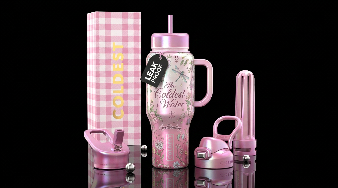 Spellbinding pink water bottle design