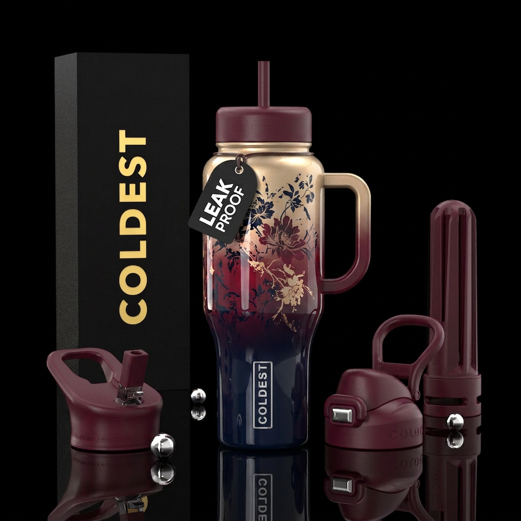 Gold bold floral water bottle design