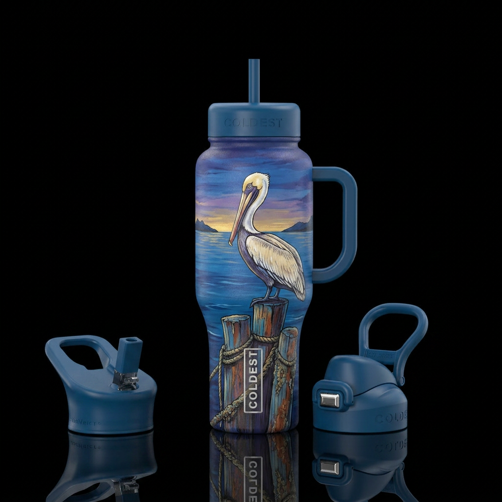 The Great Pelican water bottle design
