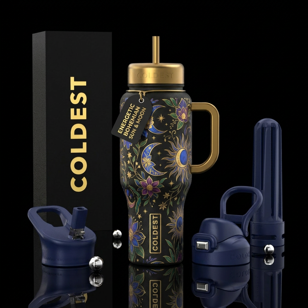 Boho Sun and Moon water bottle design