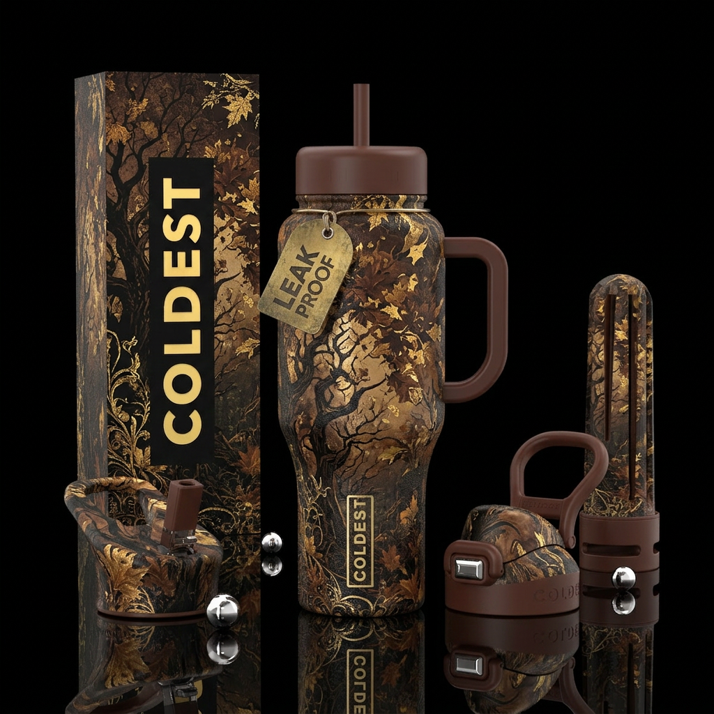 Leaves “falling” water bottle design