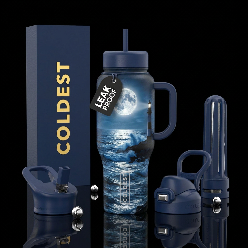 Midnight ocean water bottle design