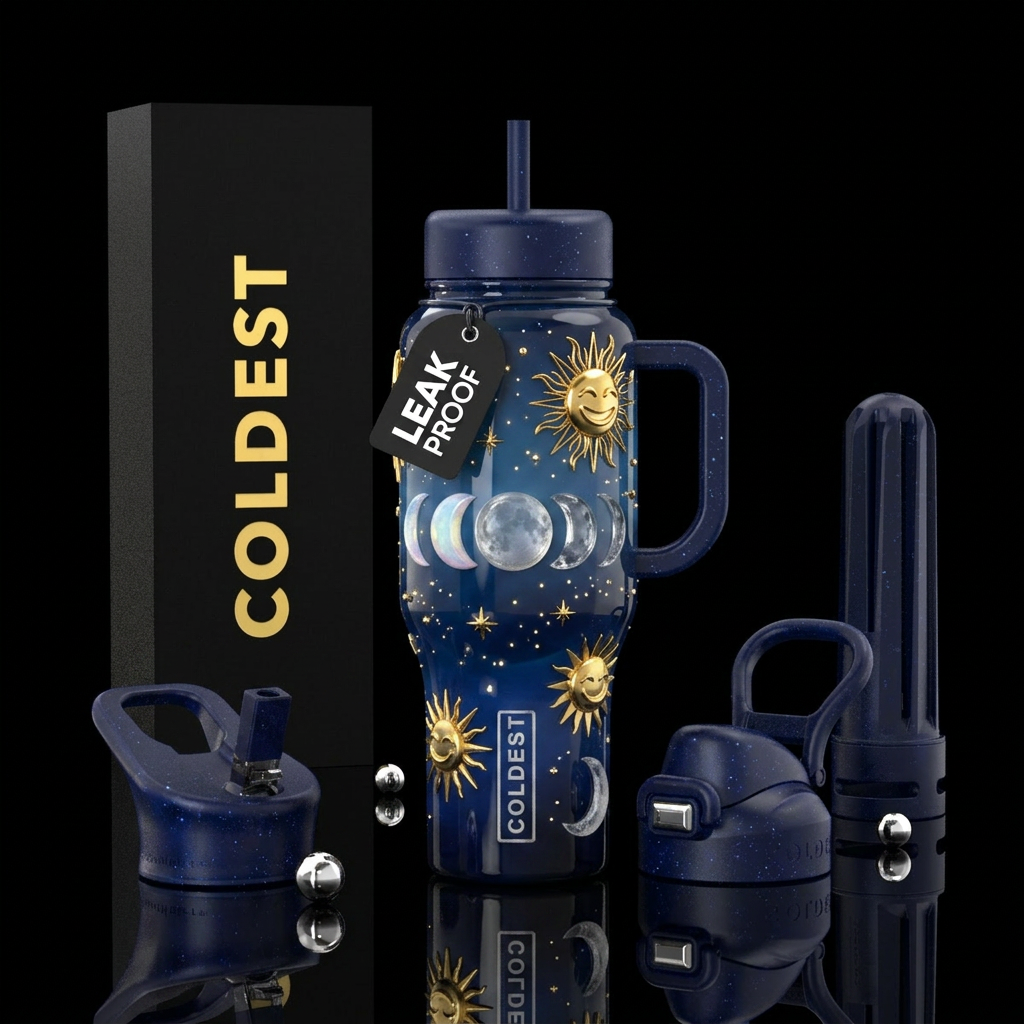 Suns, moons and stars water bottle design