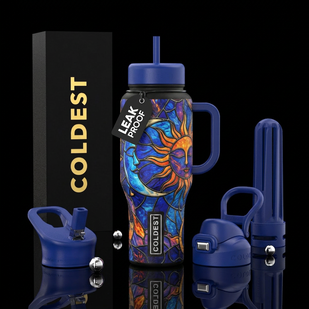 Celestial Sun and Moon water bottle design